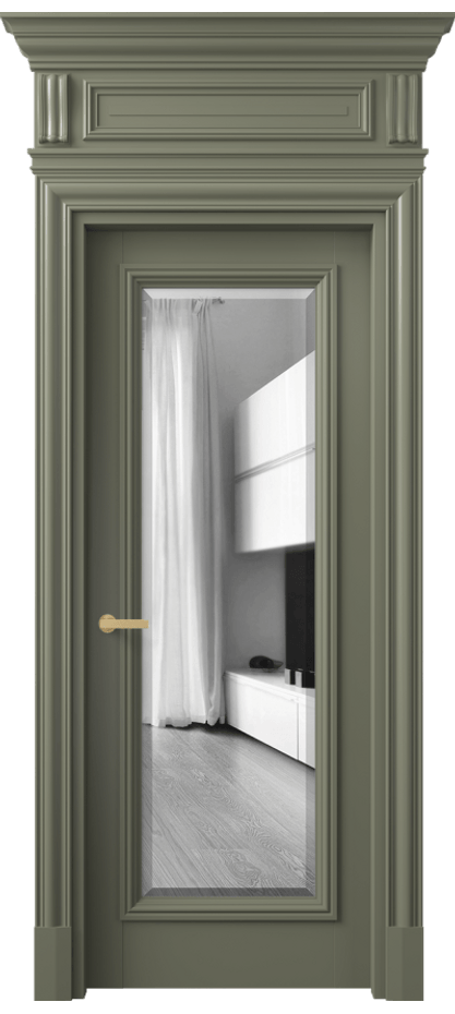 Межкомнатная дверь Антик 7300 Матовый оливковый тёмный Двустороннее зеркало с фацетом, триплекс Цена 1264856 ₸ | Volhovec