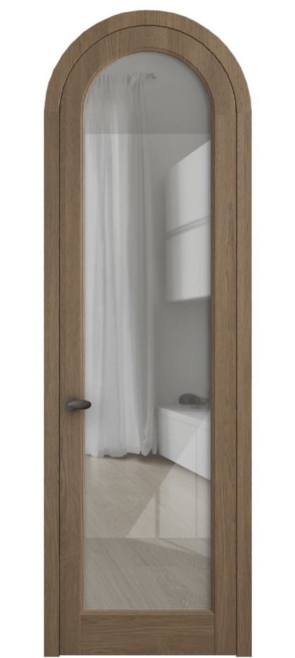 Межкомнатная дверь Палаццо 6814 Дуб джутовый матовый Рефлективное прозрачное стекло "Стопсол", калёное Цена 1620478 ₸ | Volhovec