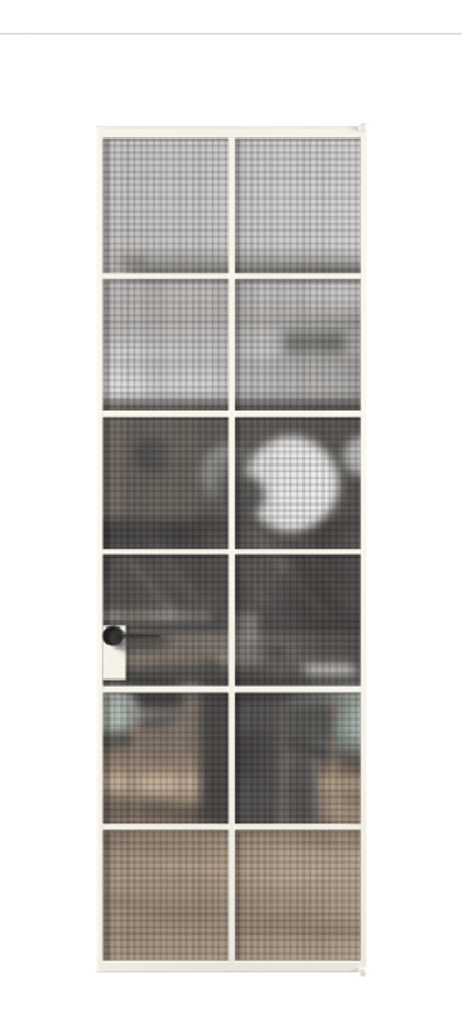 Алюминиевая дверь АЛПЛ040.05 Алюминий пудровый белый Декоративное стекло с сеткой "Mesh silver", триплекс, 6 мм Цена 759860  | Volhovec