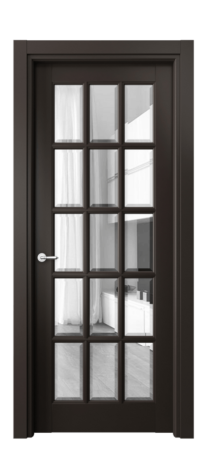 Дверь межкомнатная Тоскана Грильято 6311 Матовый антрацит Прозрачное стекло с фацетом Гладкий наличник МАН Цена 883756 ₸ Наличники уже входят в базовый комплект. Фабрика дверей Волховец 8 (800) 551 43 19 Межкомнатная дверь Тоскана Грильято 6311 Матовый антрацит Прозрачное стекло с фацетом Цена 883756 ₸ | Volhovec