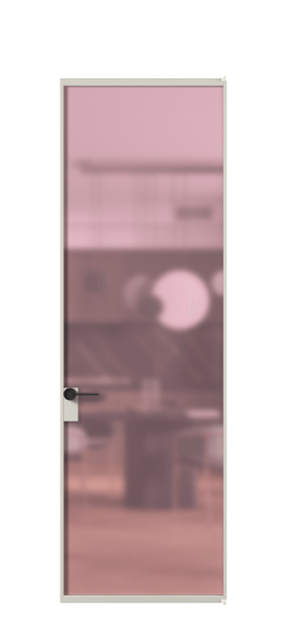 Алюминиевая дверь АЛПЛ040.01 Алюминий тёплый серый Сатинированное розовое стекло, триплекс Цена 900925  | Volhovec