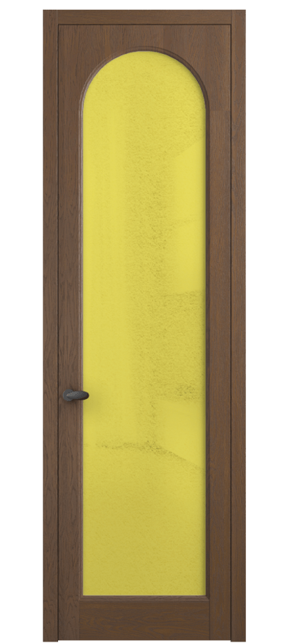 Межкомнатная дверь Палаццо 6804 Дуб каштановый матовый Фактурное жёлтое стекло "Лёд", триплекс Цена 1198479 ₸ | Volhovec