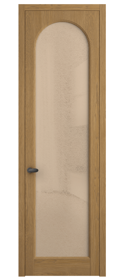 Межкомнатная дверь Палаццо 6804 Дуб солнечный матовый Фактурное оранжевое стекло "Лёд", триплекс Цена 1198479 ₸ | Volhovec