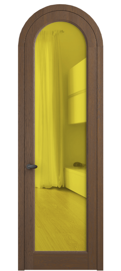 Межкомнатная дверь Palazzo 6814 Дуб каштановый матовый Прозрачное жёлтое стекло, триплекс, 6мм Цена 1211400 ₸ | Volhovec
