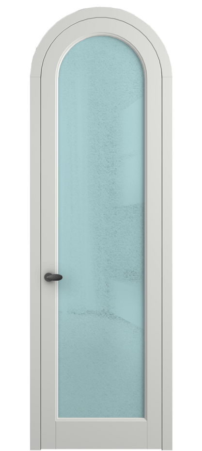 Межкомнатная дверь Палаццо 6814 Матовый светло-серый Фактурное голубое стекло "Лёд", триплекс Цена 991562 ₸ | Volhovec