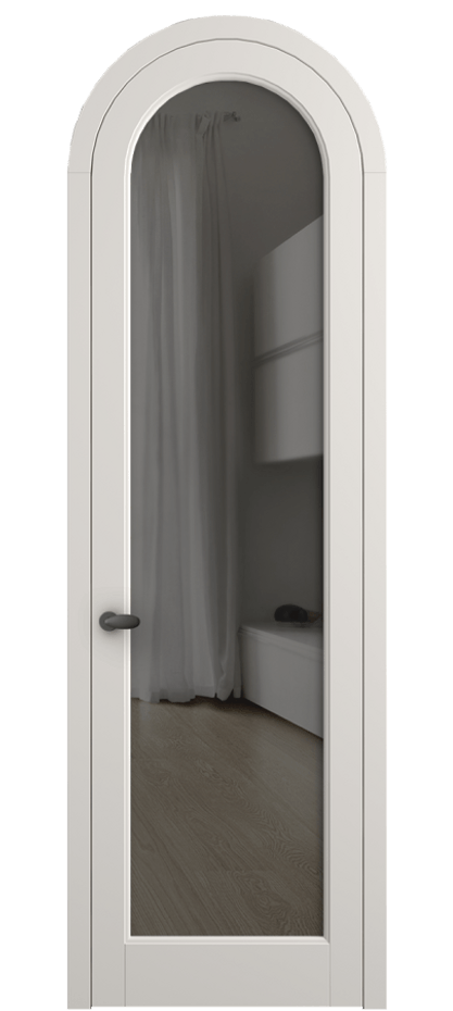 Межкомнатная дверь Палаццо 6814 Матовый пудровый белый Прозрачное серое стекло, триплекс Цена 969638 ₸ | Volhovec