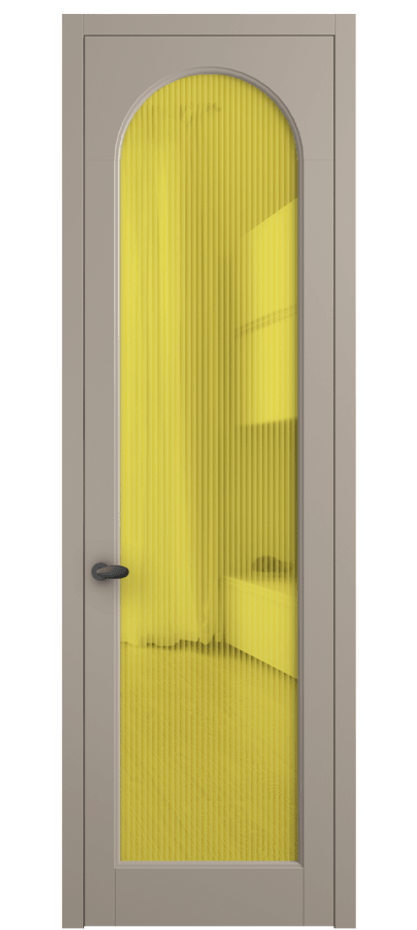 Межкомнатная дверь Palazzo 6804 Матовый бисквитный Рифлёное жёлтое стекло "Moru", триплекс Цена 655400 ₸ | Volhovec