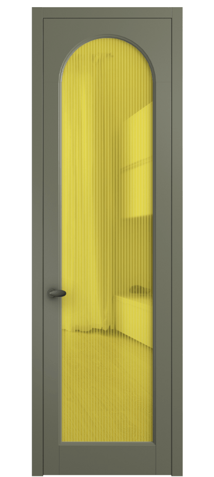 Межкомнатная дверь Palazzo 6804 Матовый оливковый тёмный Рифлёное жёлтое стекло "Moru", триплекс Цена 655400 ₸ | Volhovec