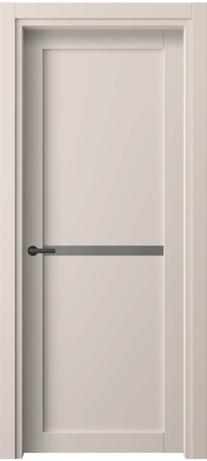 Межкомнатная дверь Нео 2112 ПЭТ пудровый бежевый Сатинированное серое стекло, триплекс Цена 230572 ₸ | Volhovec