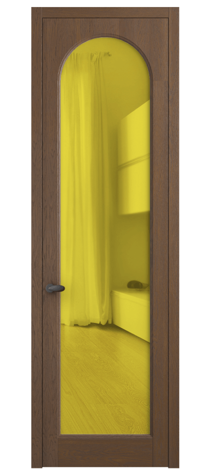 Межкомнатная дверь Palazzo 6804 Дуб каштановый матовый Прозрачное жёлтое стекло, триплекс, 6мм Цена 871200 ₸ | Volhovec