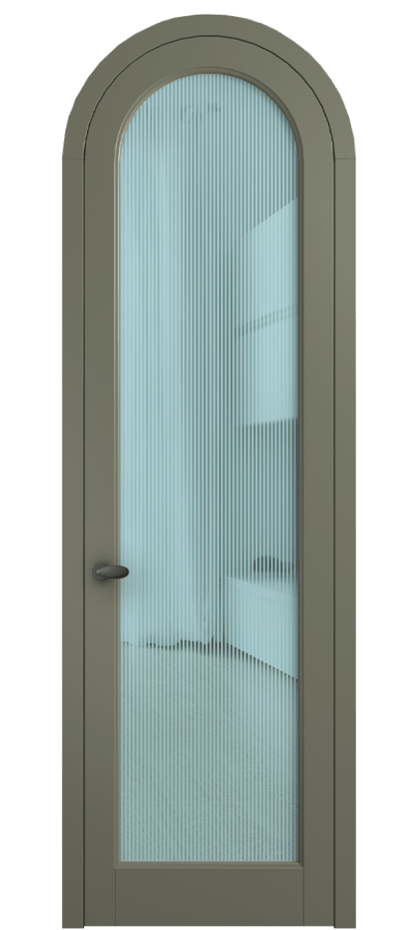 Межкомнатная дверь Palazzo 6814 Матовый оливковый тёмный Рифлёное голубое стекло "Дюна", триплекс Цена 818400 ₸ | Volhovec