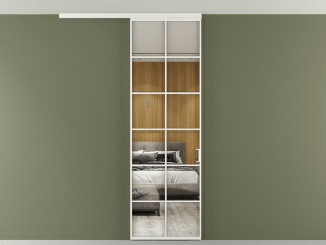 Перегородка Формато вдоль стены на потолок 1 створка АЛПР 040.05 Алюминий светло-серый Двустороннее зеркало, триплекс , триплекс 6 мм Цена 780895 ₸ | Volhovec