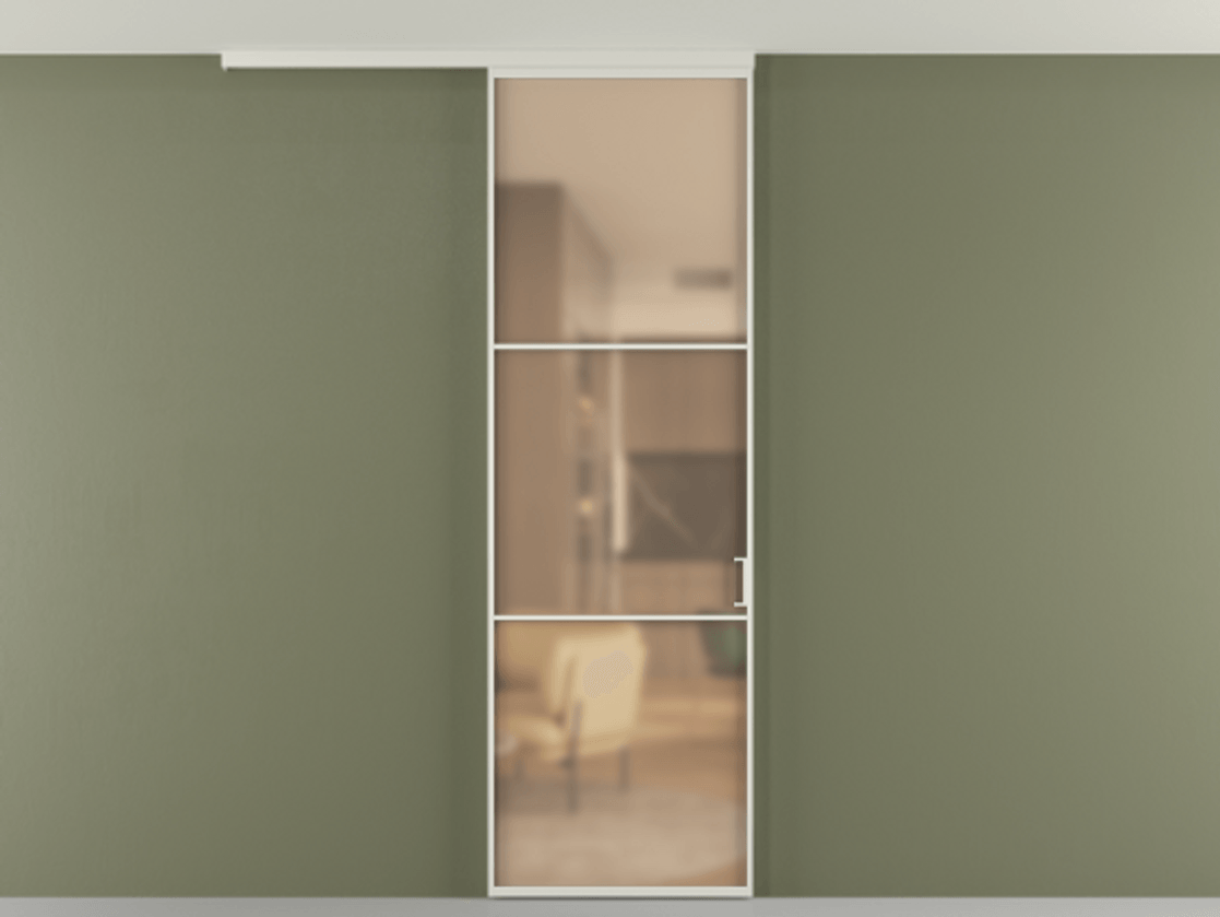 Перегородка Формато вдоль стены на потолок 1 створка АЛПР 040.03 Алюминий Белый Сатинированное оранжевое стекло, триплекс Цена 704498 ₸ | Volhovec