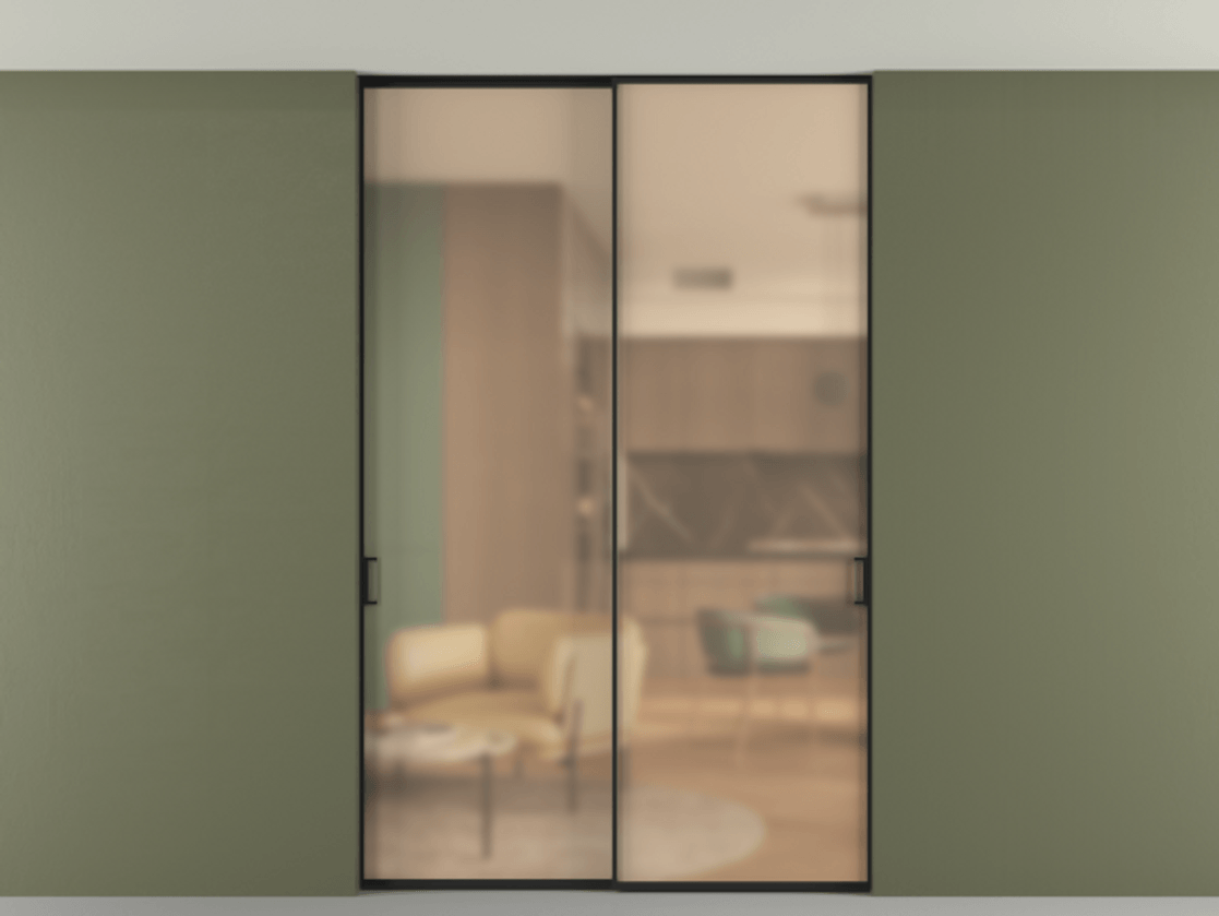 Перегородка Formato внутри проёма скрытое крепление в потолок 2 створки АЛПР 040.01 Алюминий Черный Сатинированное оранжевое стекло, триплекс. Скрытый короб ЧЕР Цена 1766734 ₸ 1. Полотно 2 шт. (800/2100 мм)
2. Комплект установки раздвижной системы
3. Базовый комплект фурнитуры
4. Ручка RONDO. Фабрика дверей Волховец 8 (800) 551 43 19 Перегородка Formato внутри проёма скрытое крепление в потолок 2 створки АЛПР 040.01 Алюминий Черный Сатинированное оранжевое стекло, триплекс Цена 1766734 ₸ | Volhovec