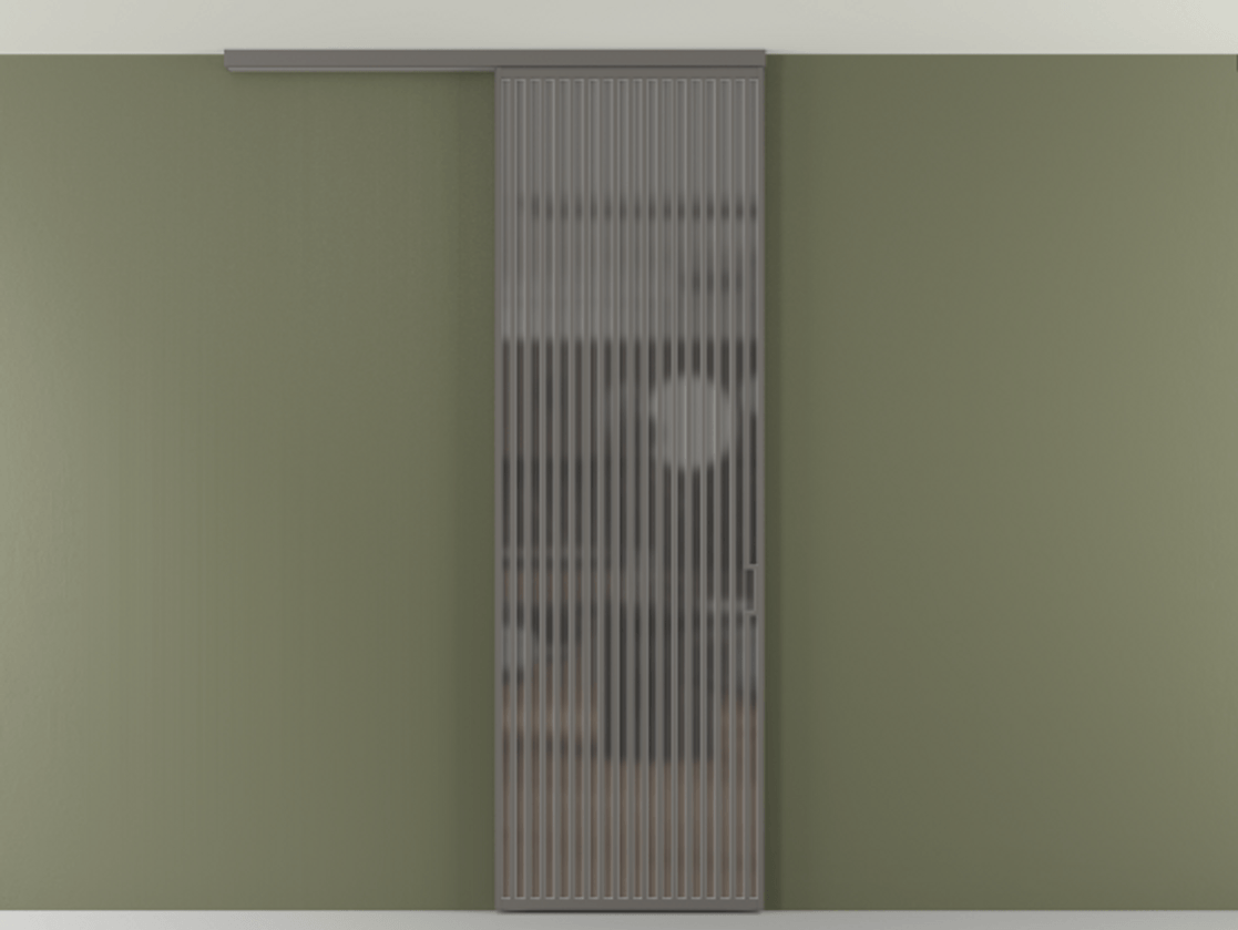 Перегородка Формато вдоль стены на потолок 1 створка АЛПР 040.06 Алюминий классический серый Сатинированное серое стекло, триплекс Цена 1415444 ₸ | Volhovec