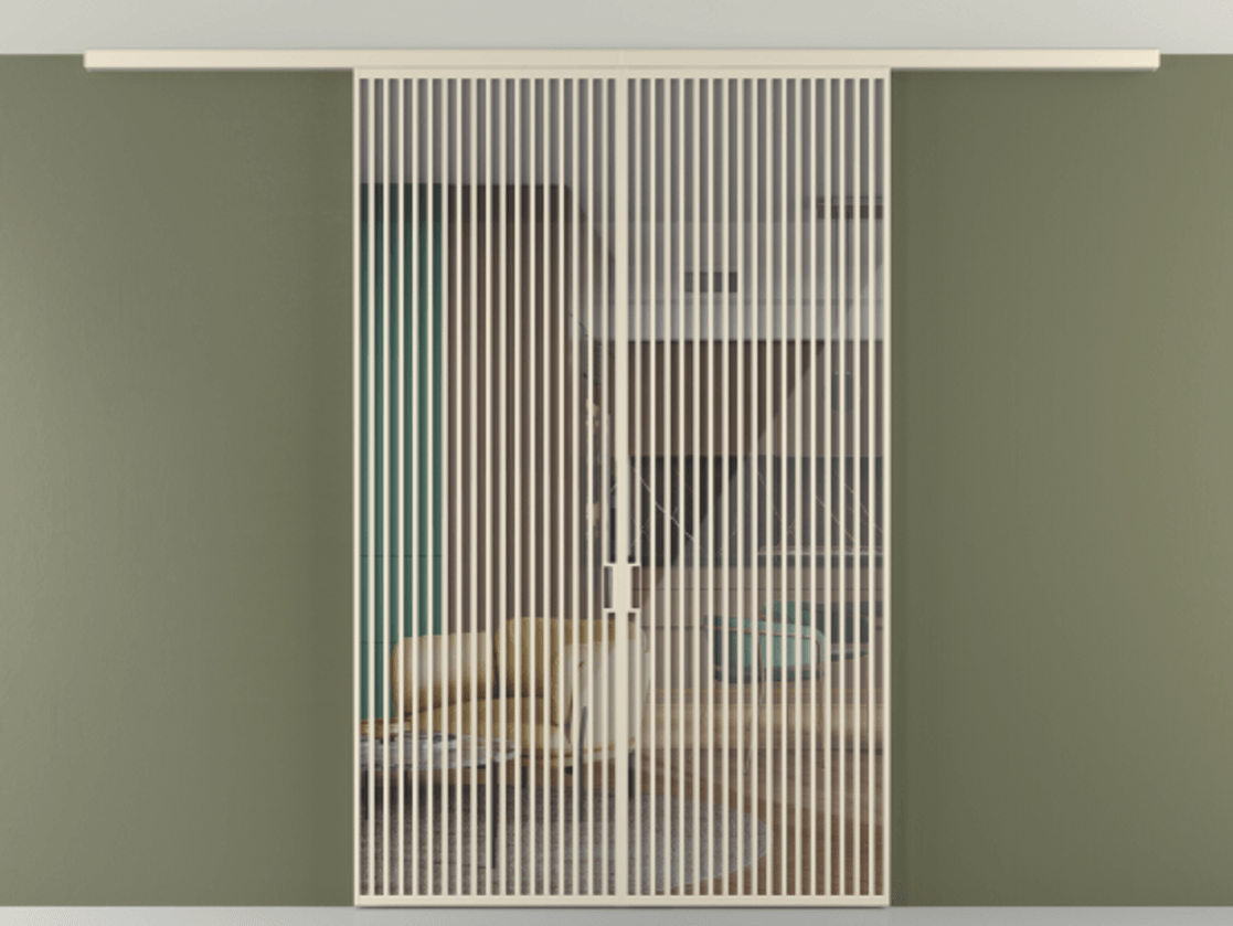 Перегородка Формато вдоль стены на потолок 2 створки АЛПР 040.06 Алюминий бежево-серый Рефлективное прозрачное стекло "Стопсол", калёное Цена 2873979 ₸ | Volhovec