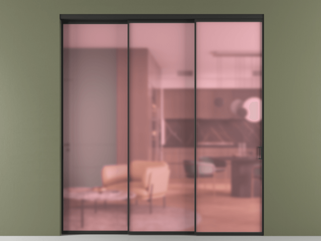 Перегородка Formato внутри проёма телескопик синхро 2 АЛПР 040.01 Алюминий Черный Сатинированное розовое стекло, триплекс Цена 2220800 ₸  | Volhovec