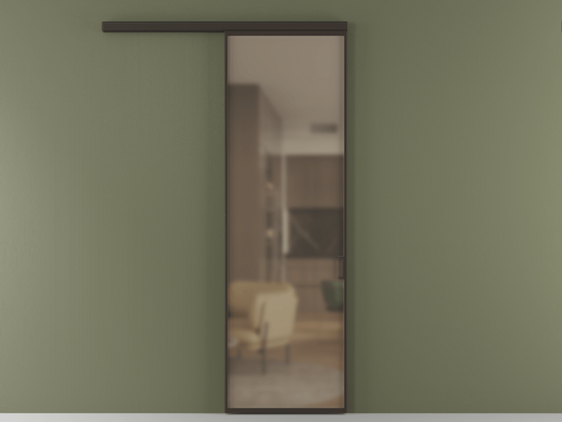 Перегородка Formato вдоль стены 1 створка АЛПР 040.01 Алюминий антрацит Сатинированное бронзовое стекло, триплекс Цена 634980 ₸  | Volhovec