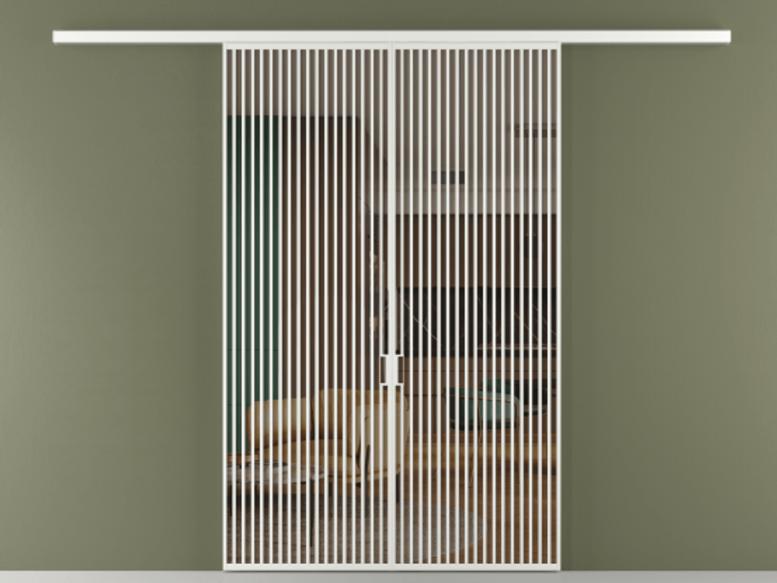 Перегородка Formato вдоль стены 2 створки АЛПР 040.06 Алюминий белоснежный Прозрачное бронзовое стекло, триплекс Цена 3243240 ₸ | Volhovec