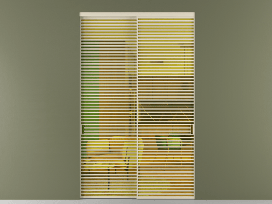 Межкомнатная дверь New Перегородка Formato внутри проёма двустворчатая АЛПР 040.07 Алюминий бежево-серый Прозрачное жёлтое стекло, триплекс Цена 3984200  | Volhovec