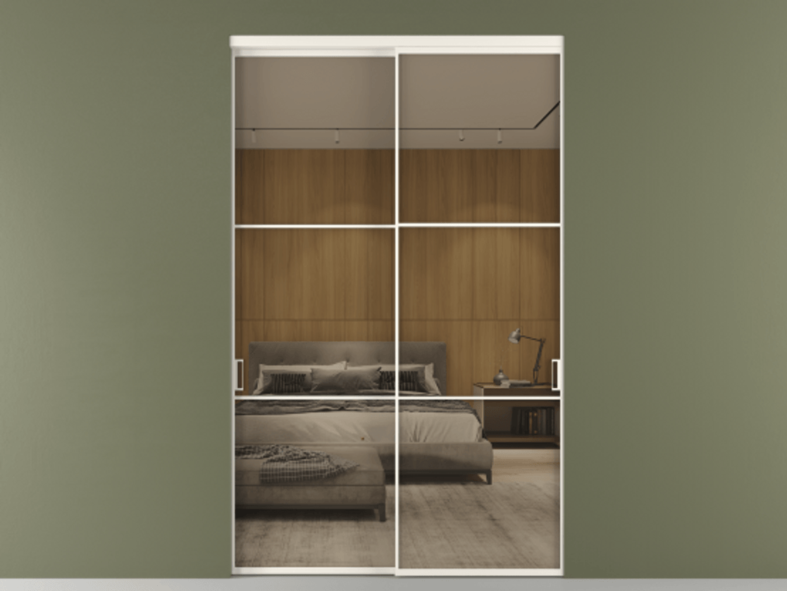 Перегородка Formato внутри проёма 2 створки АЛПР 040.03 Алюминий пудровый белый Рефлективное бронзовое стекло "Stopsol", калёное Цена 3615948 ₸  | Volhovec