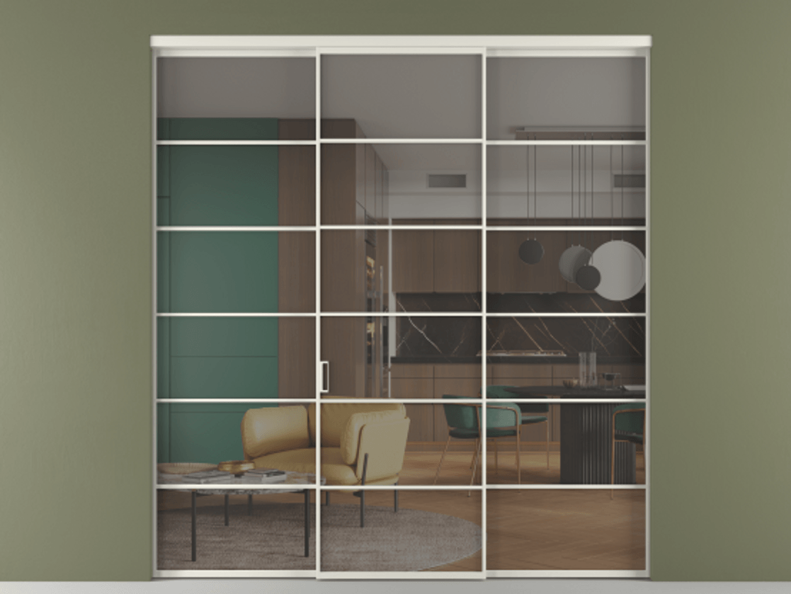 Перегородка Formato внутри проёма 3 створки АЛПР 040.04 Алюминий Белый Прозрачное серое стекло, триплекс Цена 1600310 ₸ | Volhovec