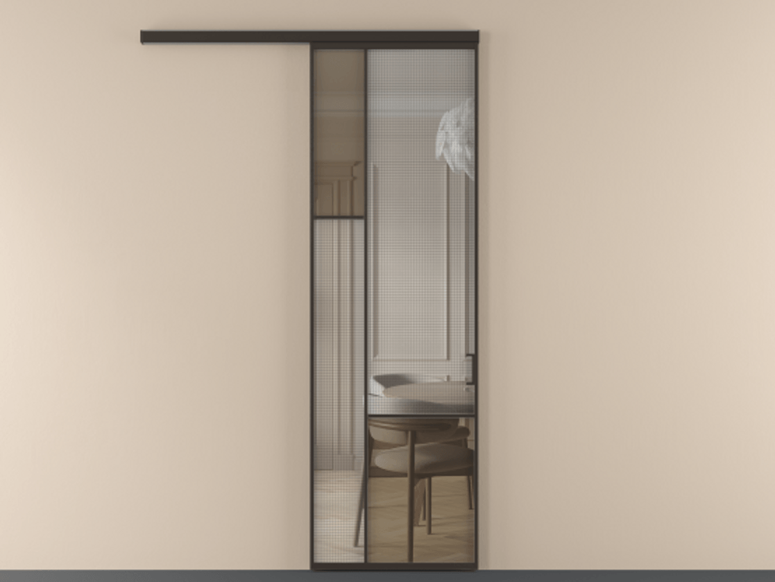 Перегородка Mosaic вдоль стены 1 створка АЛПР 041.13 Алюминий антрацит Декоративное стекло с сеткой "Mesh silver", триплекс, 6 мм + Прозрачное бронзовое стекло, триплекс. Цена 892510 ₸ . Фабрика дверей Волховец 8 (800) 551 43 19 Перегородка Mosaic вдоль стены 1 створка АЛПР 041.13 Алюминий антрацит Декоративное стекло с сеткой "Mesh silver", триплекс, 6 мм + Прозрачное бронзовое стекло, триплекс Цена 892510 ₸ | Volhovec