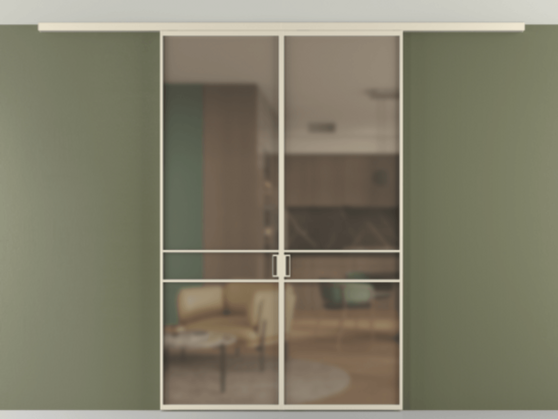 Перегородка Формато вдоль стены на потолок 2 створки АЛПР 040.02 Алюминий бежево-серый Сатинированное бронзовое стекло, триплекс Цена 1723075 ₸ | Volhovec