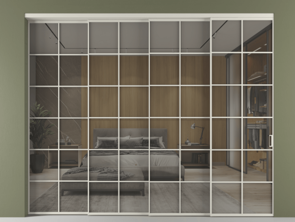 Перегородка Формато внутри проёма 4 створки с синхронным механизмом АЛПР 040.05 Алюминий тёплый серый Рефлективное серое стекло "Стопсол", калёное. Цена 3887957 ₸ 1. Полотно 4 шт. (800/2100 мм)
2. Комплект установки раздвижной системы
3. Базовый комплект фурнитуры
4. Комплект фурнитуры телескопик синхро-3
5. Ручка Рондо. Фабрика дверей Волховец 8 (800) 551 43 19 Перегородка Формато внутри проёма 4 створки с синхронным механизмом АЛПР 040.05 Алюминий тёплый серый Рефлективное серое стекло "Стопсол", калёное Цена 3887957 ₸ | Volhovec