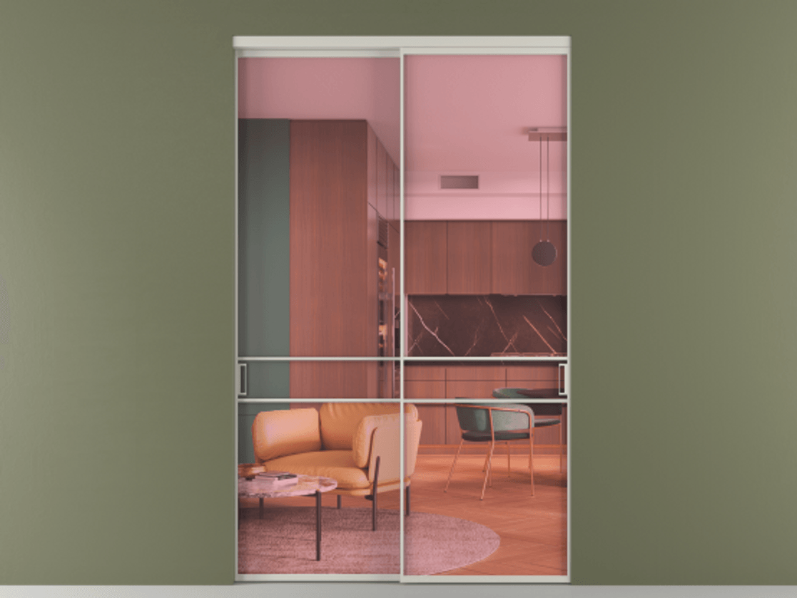 Перегородка Формато внутри проёма 2 створки АЛПР 040.02 Алюминий тёплый серый Прозрачное розовое стекло, триплекс Цена 3267886 ₸  | Volhovec