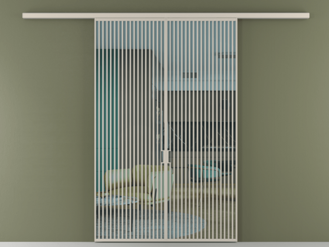 Перегородка Formato вдоль стены 2 створки АЛПР 040.06 Алюминий светло-бежевый Прозрачное голубое стекло, триплекс Цена 2244900 ₸ | Volhovec