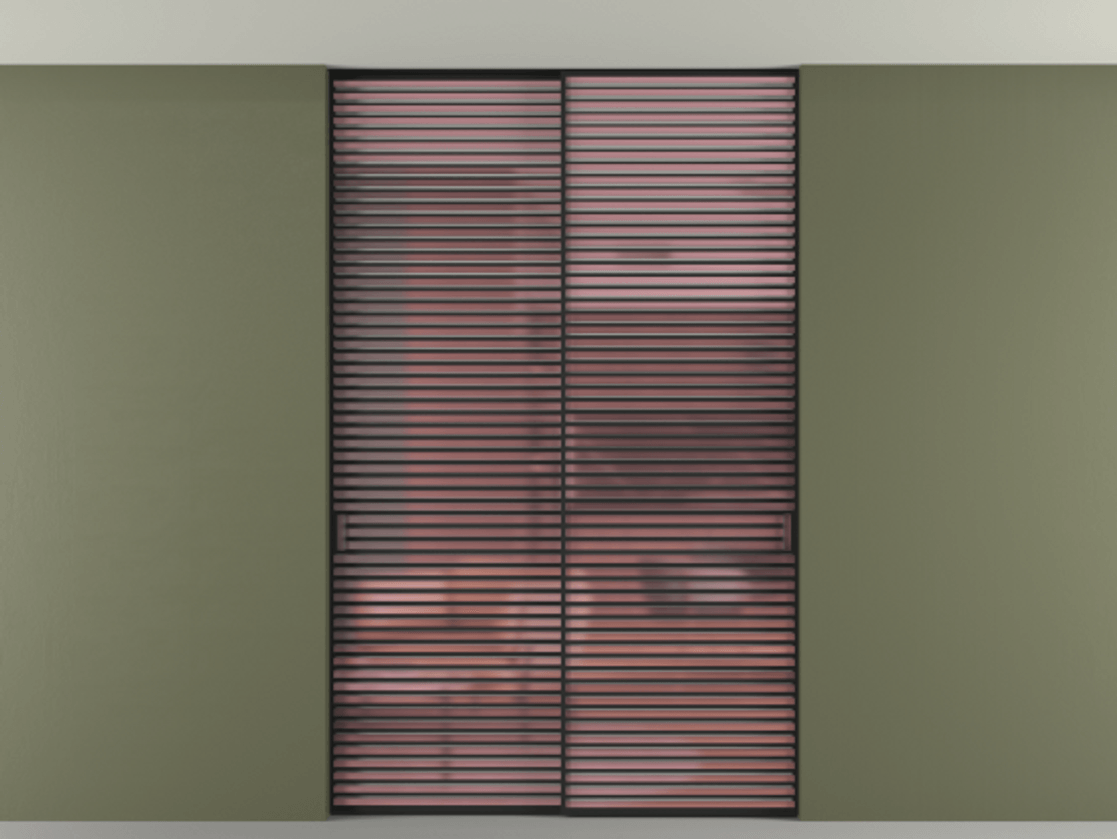 Перегородка Формато внутри проёма скрытое крепление в потолок 2 створки АЛПР 040.07 Алюминий Черный Сатинированное розовое стекло, триплекс Цена 2995423 ₸ | Volhovec