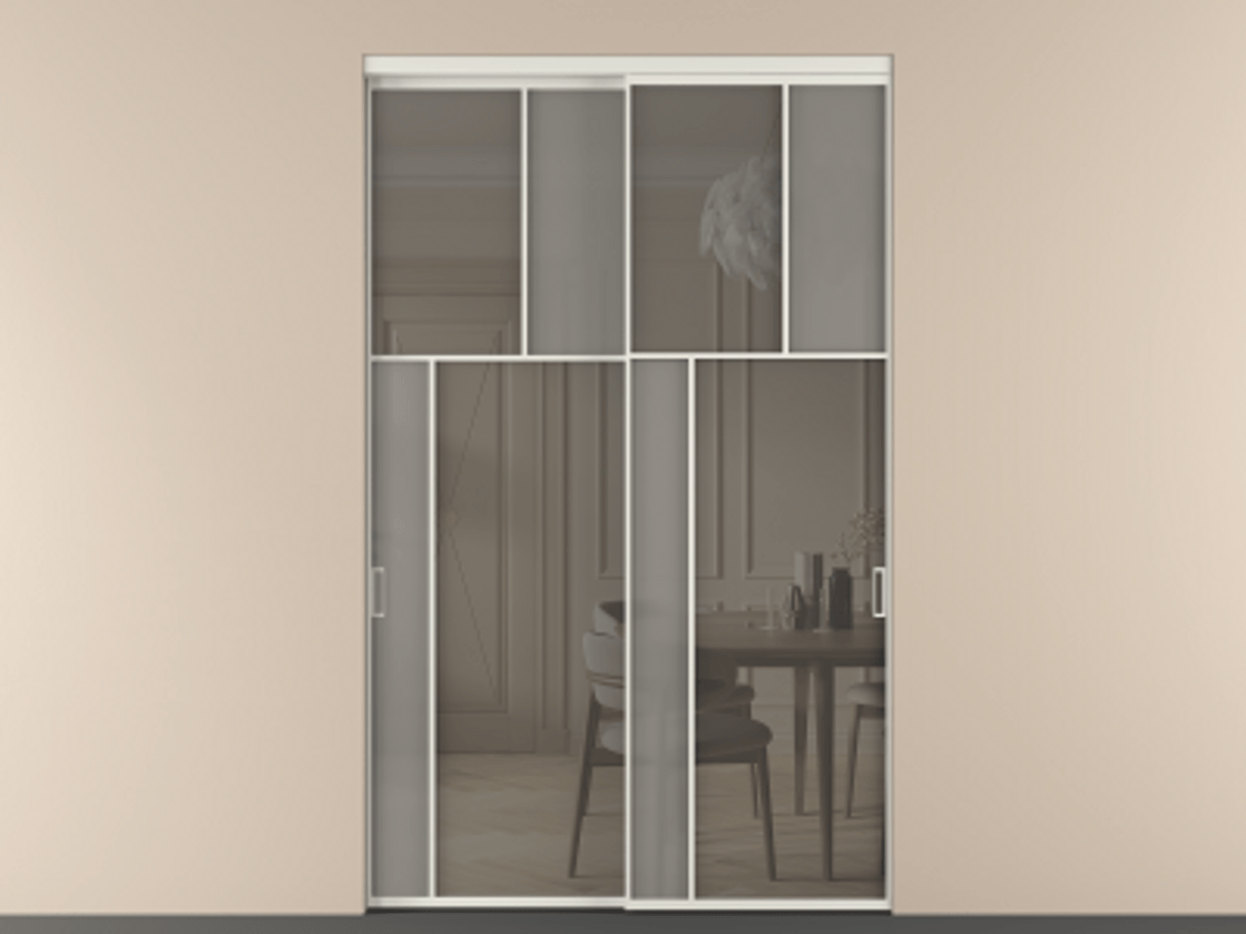 Перегородка Мозаик внутри проёма 2 створки АЛПР 041.22 Алюминий серый Сатинированное серое стекло, триплекс, 6 мм + Прозрачное серое стекло, триплекс Цена 3735850 ₸ | Volhovec