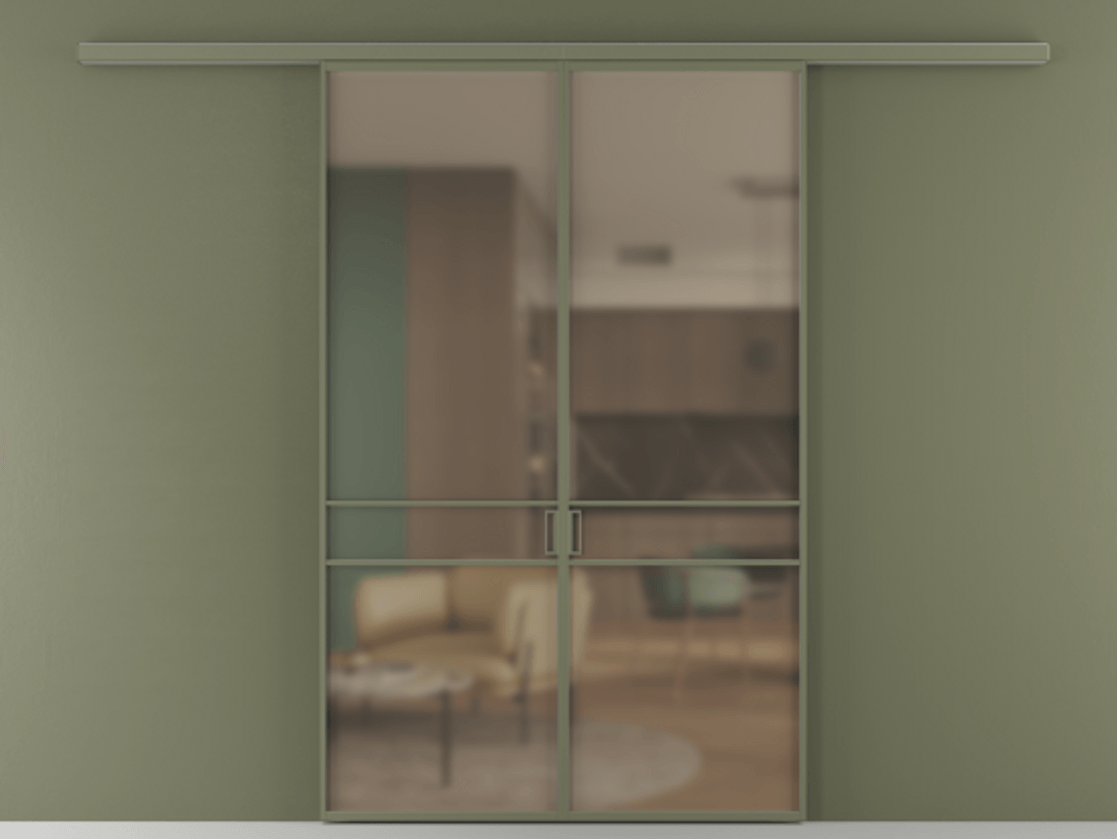 Перегородка Формато вдоль стены 2 створки АЛПР 040.02 Алюминий оливковый тёмный Сатинированное бронзовое стекло, триплекс Цена 1477602 ₸ | Volhovec