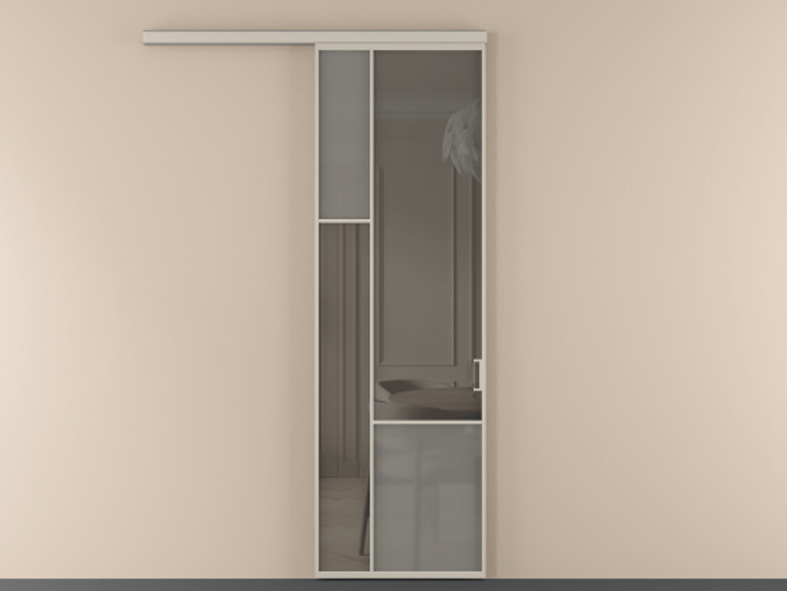 Перегородка Mosaic вдоль стены 1 створка АЛПР 041.13 Алюминий светло-бежевый Сатинированное серое стекло, триплекс, 6 мм + Прозрачное серое стекло, триплекс Цена 855070 ₸ | Volhovec