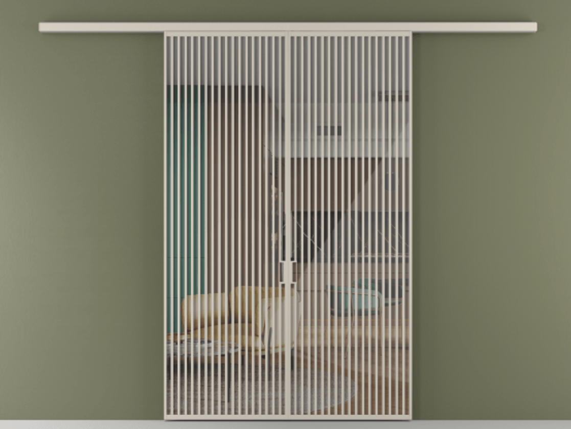 Перегородка Формато вдоль стены 2 створки АЛПР 040.06 Алюминий светло-бежевый Рефлективное прозрачное стекло "Стопсол", калёное Цена 3364200 ₸ | Volhovec