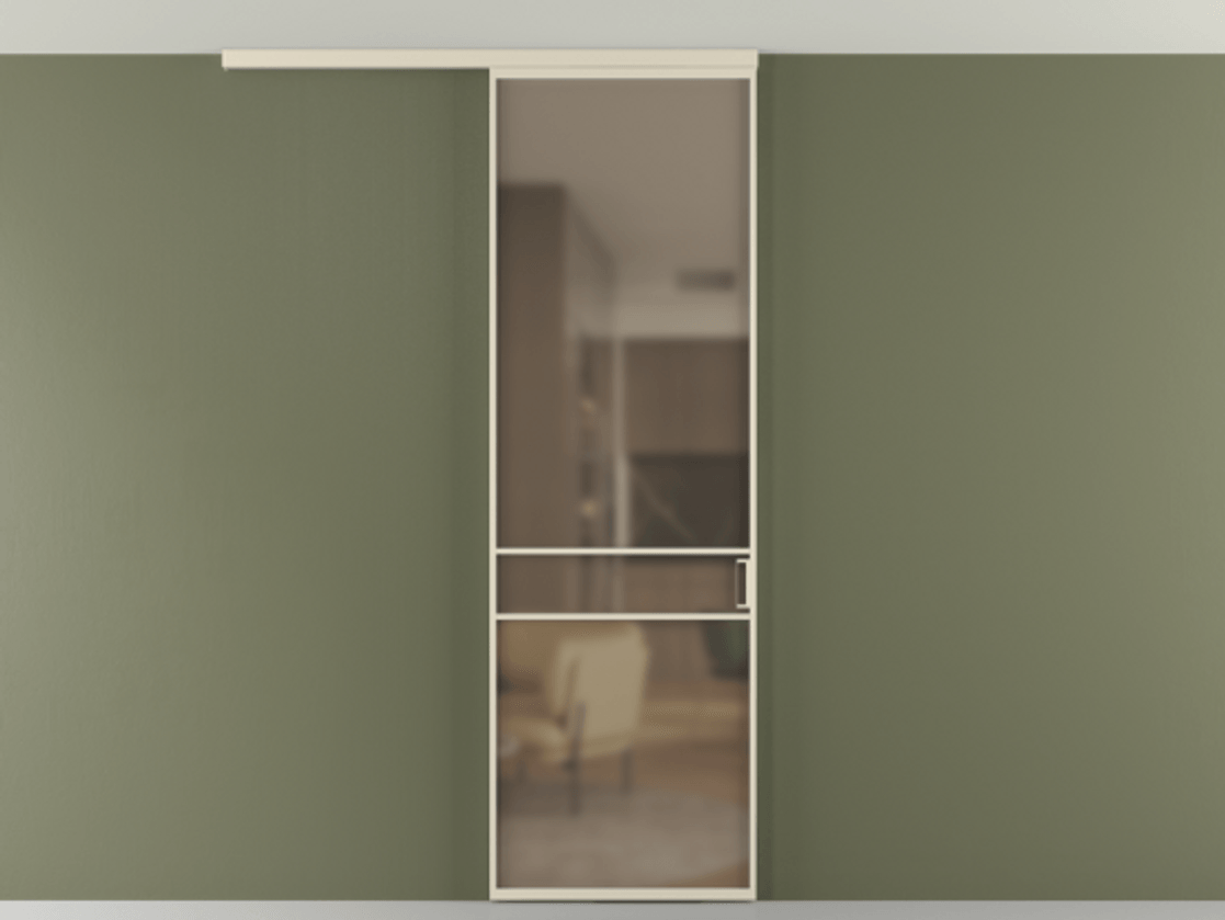 Перегородка Formato вдоль стены на потолок 1 створка АЛПР 040.02 Алюминий бежево-серый Сатинированное бронзовое стекло, триплекс Цена 732246 ₸ | Volhovec