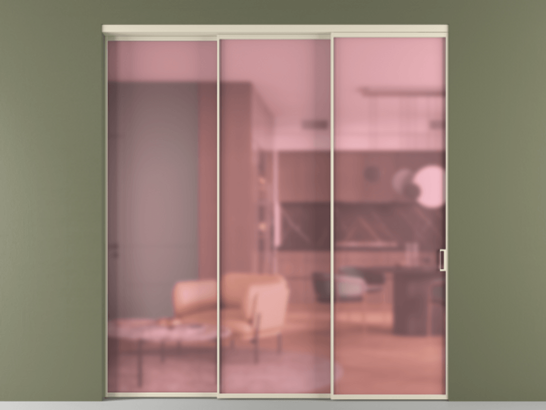 Перегородка Formato внутри проёма 3 створки с синхронным механизмом АЛПР 040.01 Алюминий бежево-серый Сатинированное розовое стекло, триплекс. Цена 2330000 ₸ 1. Полотно 3 шт. (800/2100 мм)
2. Комплект установки раздвижной системы
3. Базовый комплект фурнитуры
4. Комплект фурнитуры телескопик синхро-2
5.Ручка RONDO
. Фабрика дверей Волховец 8 (800) 551 43 19 Перегородка Formato внутри проёма 3 створки с синхронным механизмом АЛПР 040.01 Алюминий бежево-серый Сатинированное розовое стекло, триплекс Цена 2330000 ₸ | Volhovec