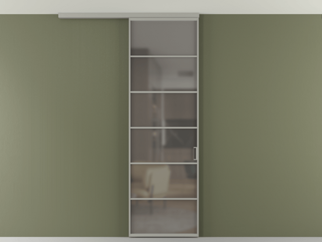 Перегородка Формато вдоль стены на потолок 1 створка АЛПР 040.04 Алюминий нейтральный серый Сатинированное серое стекло, триплекс Цена 815361 ₸ | Volhovec