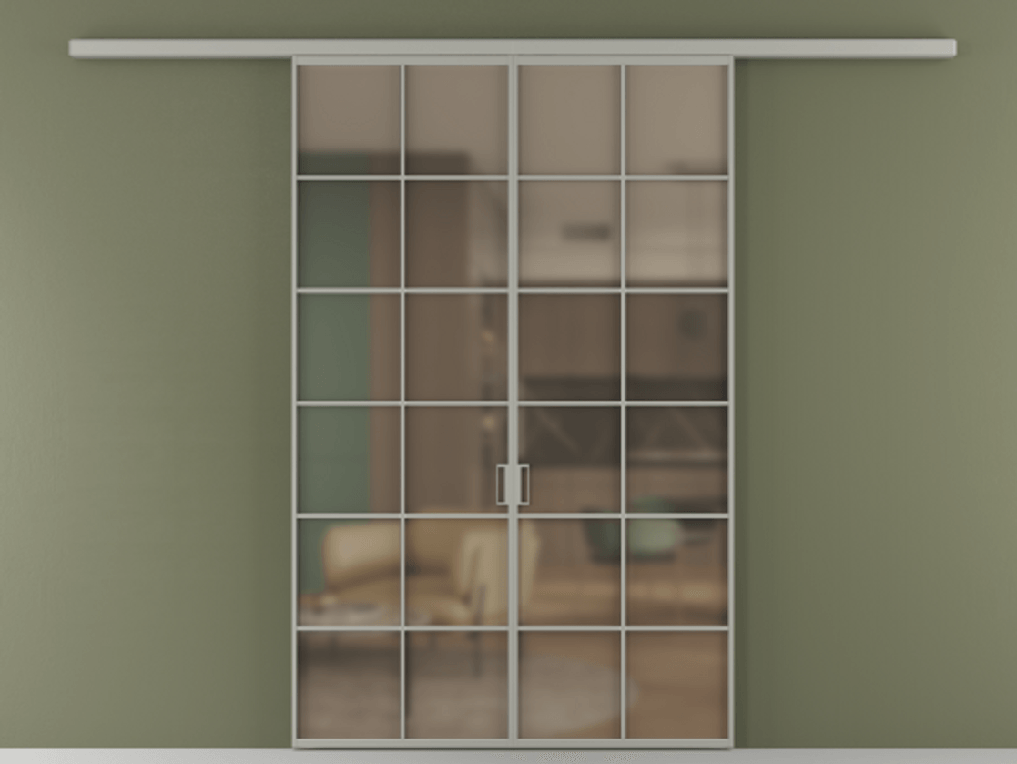 Перегородка Формато вдоль стены 2 створки АЛПР 040.05 Алюминий нейтральный серый Сатинированное бронзовое стекло, триплекс Цена 1566054 ₸ | Volhovec