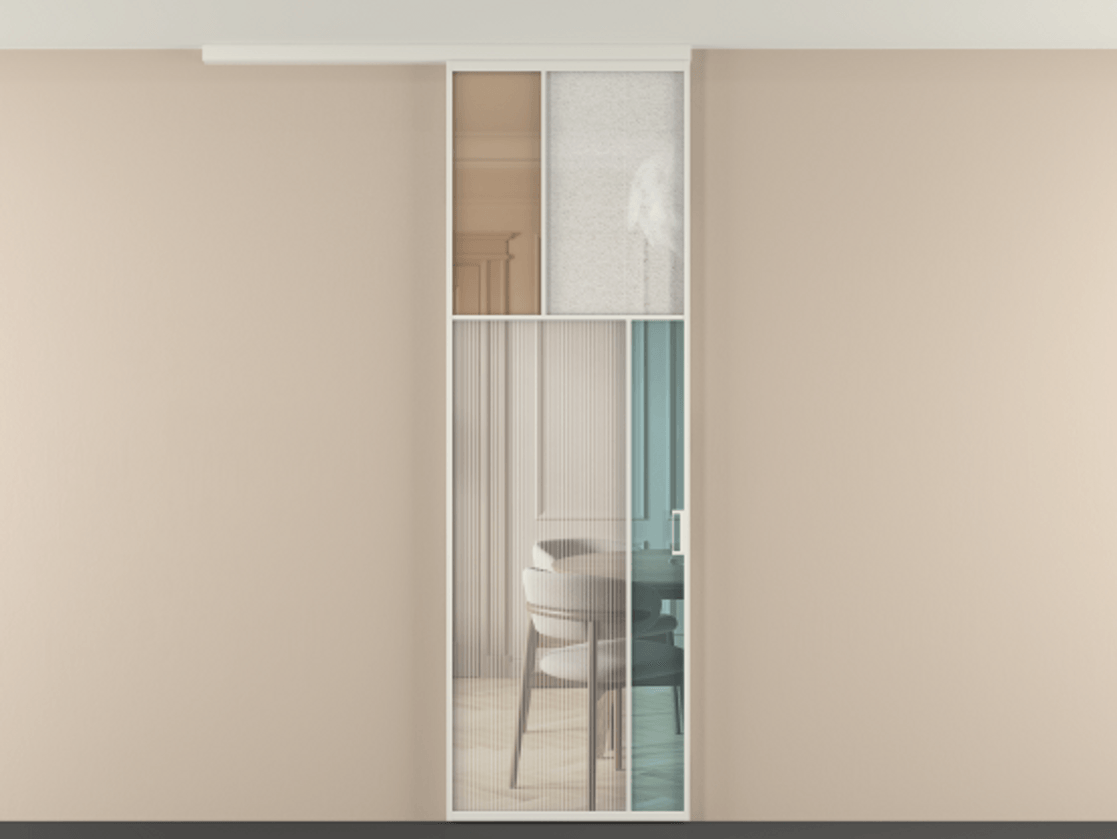 Перегородка Mosaic вдоль стены на потолок 1 створка АЛПР 041.23 Алюминий Белый Комбинация стекол Группы 1 и Группы 3 Цена 845900 ₸ | Volhovec