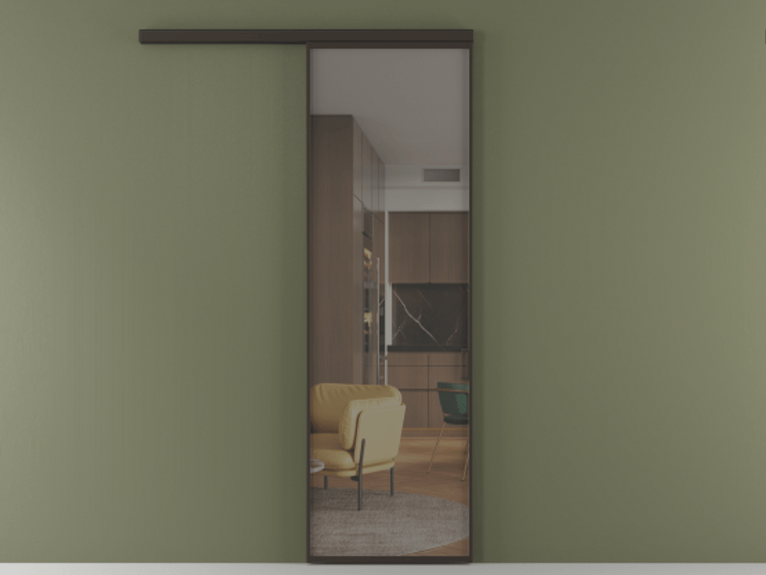 Перегородка Formato вдоль стены 1 створка АЛПР 040.01 Алюминий антрацит Прозрачное серое стекло, триплекс Цена 634980 ₸  | Volhovec