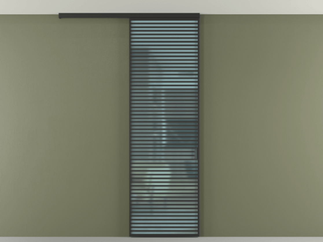 Перегородка Formato вдоль стены на потолок 1 створка АЛПР 040.07 Алюминий Черный Сатинированное голубое стекло, триплекс Цена 1118400 ₸ | Volhovec