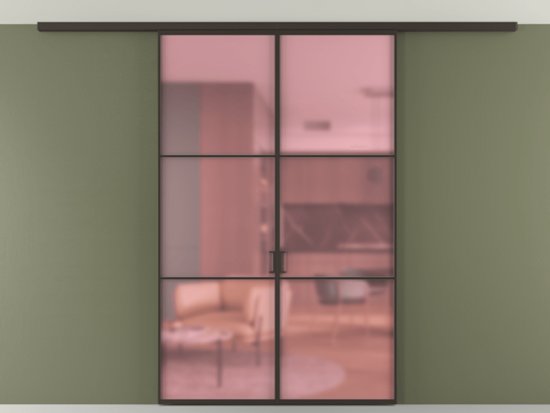 Перегородка Formato вдоль стены на потолок 2 створки АЛПР 040.03 Алюминий антрацит Сатинированное розовое стекло, триплекс Цена 1422200 ₸ | Volhovec