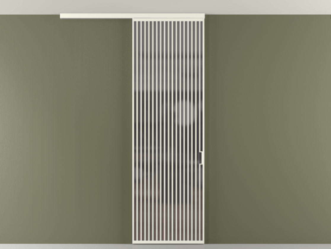 Перегородка Формато вдоль стены на потолок 1 створка АЛПР 040.06 Алюминий жемчужный Сатинированное серое стекло, триплекс Цена 1415444 ₸ | Volhovec