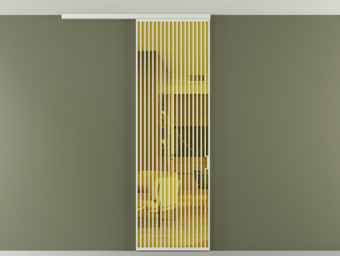 Перегородка Формато вдоль стены на потолок 1 створка АЛПР 040.06 Алюминий серый Прозрачное жёлтое стекло, триплекс Цена 1343469 ₸ | Volhovec