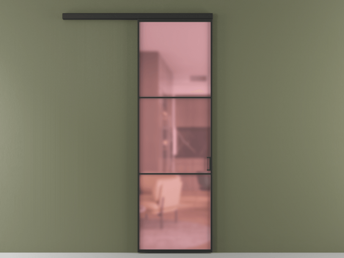 Перегородка Formato вдоль стены 1 створка АЛПР 040.03 Алюминий Черный Сатинированное розовое стекло, триплекс Цена 635900 ₸  | Volhovec