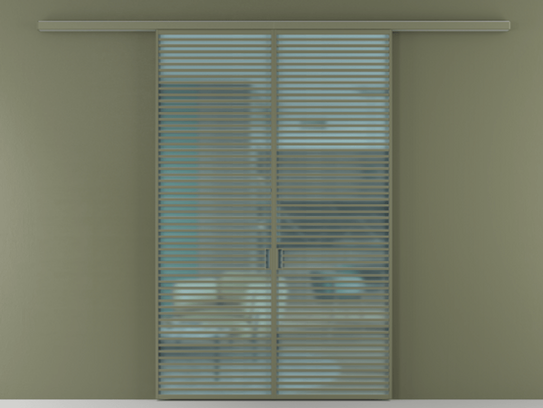 Перегородка Formato вдоль стены 2 створки АЛПР 040.07 Алюминий оливковый тёмный Сатинированное голубое стекло, триплекс Цена 2244900 ₸ | Volhovec