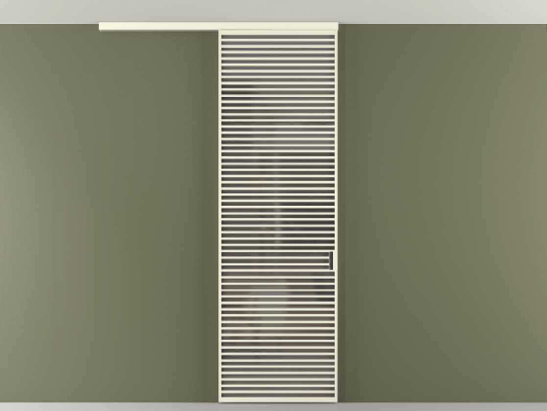 Перегородка Формато вдоль стены на потолок 1 створка АЛПР 040.07 Алюминий молочно-белый Сатинированное серое стекло, триплекс Цена 1343472 ₸ | Volhovec