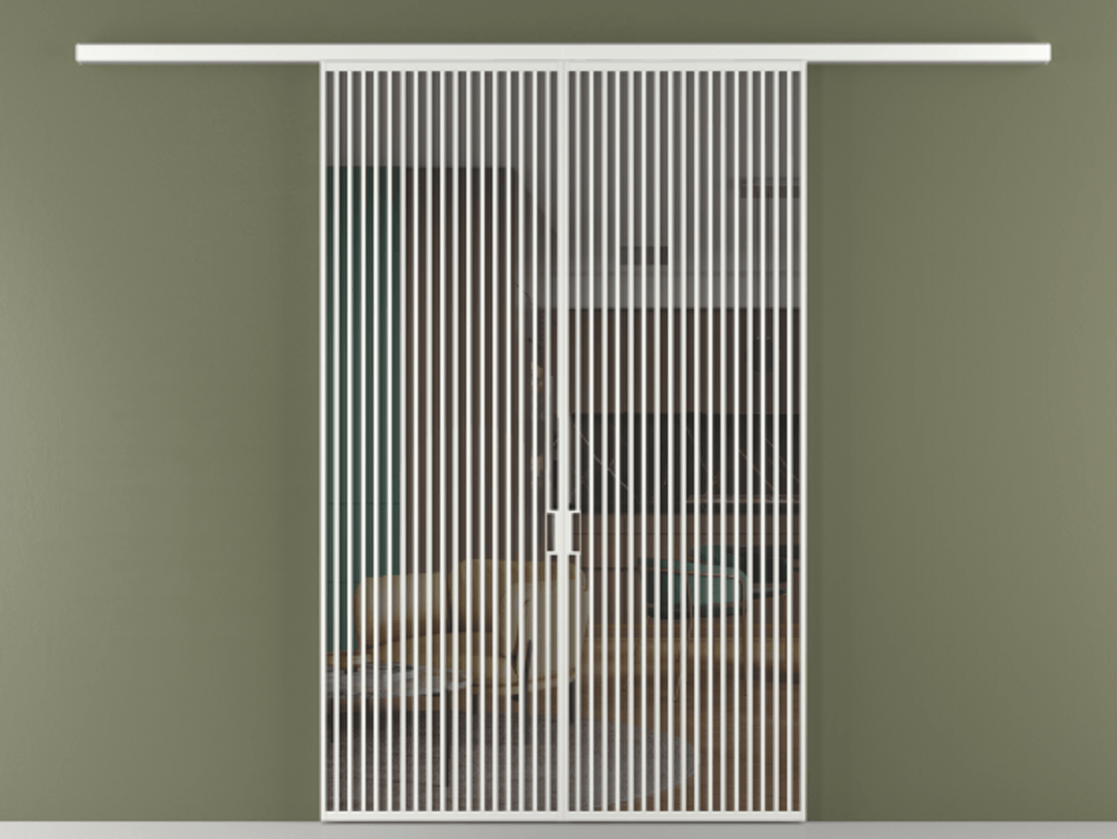 Перегородка Formato вдоль стены 2 створки АЛПР 040.06 Алюминий белоснежный Прозрачное серое стекло, триплекс Цена 3243240 ₸ | Volhovec